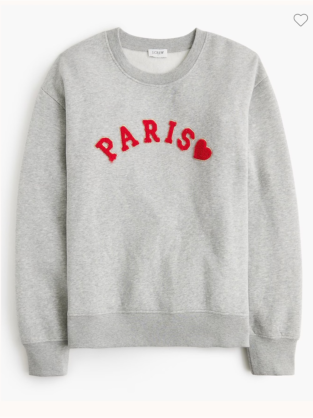 J. Crew Light Gray Crewneck Sweatshirt with Red 'PARIS' Embroidery